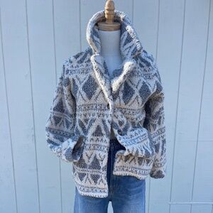 Billabong Blue and White Sherpa Blazer Size Large